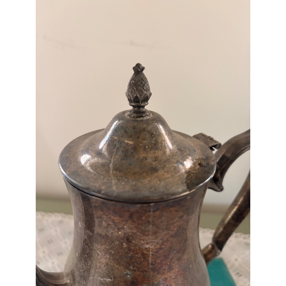 Vintage I.S. Co Silver Plated Footed Coffee Pot Pineapple Finial Patina - Picture 4 of 10